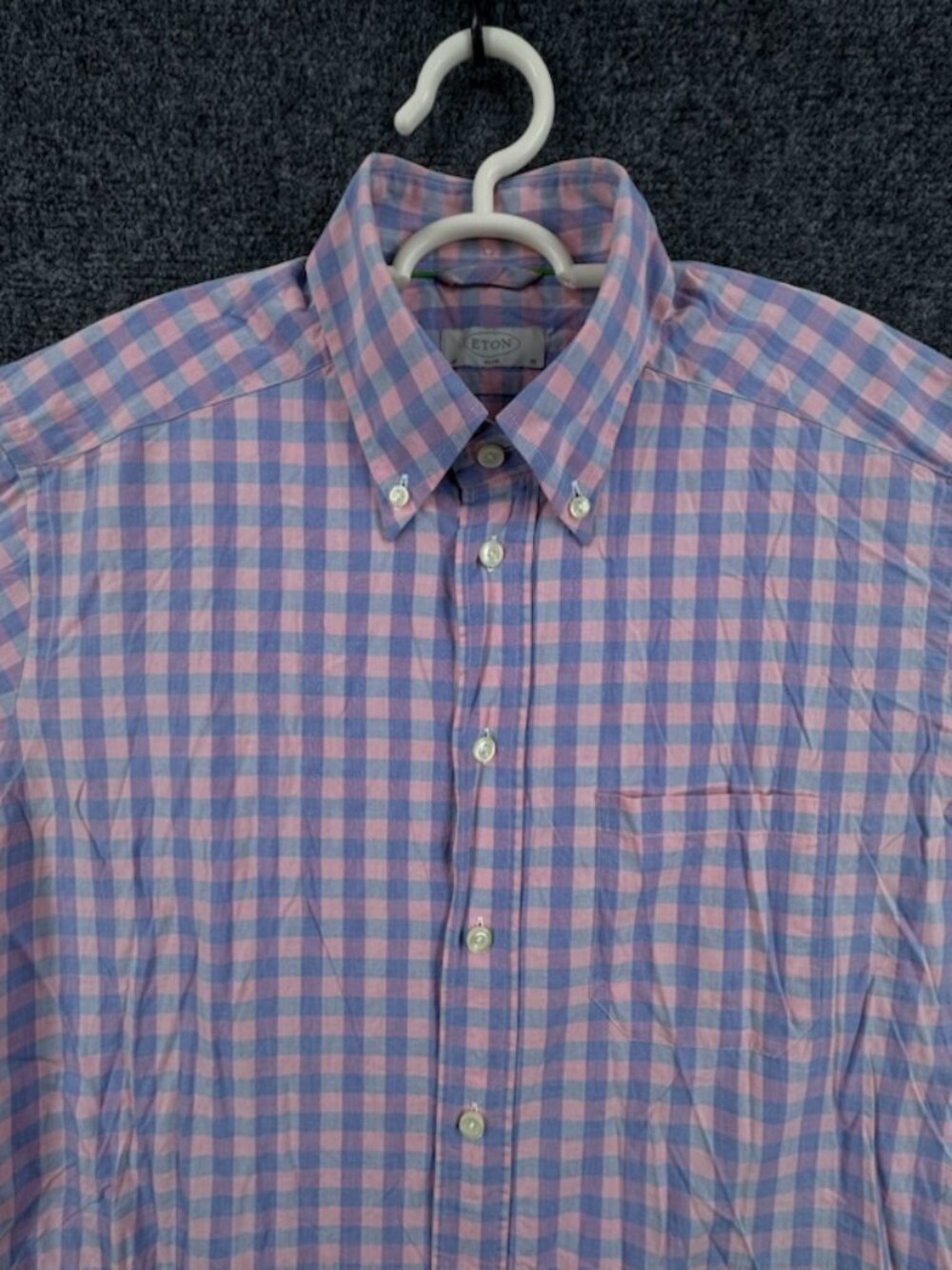 Eton Medium Blue Pink Button-Down Check All Cotton Slim Shirt Pocket Long Sleeve
